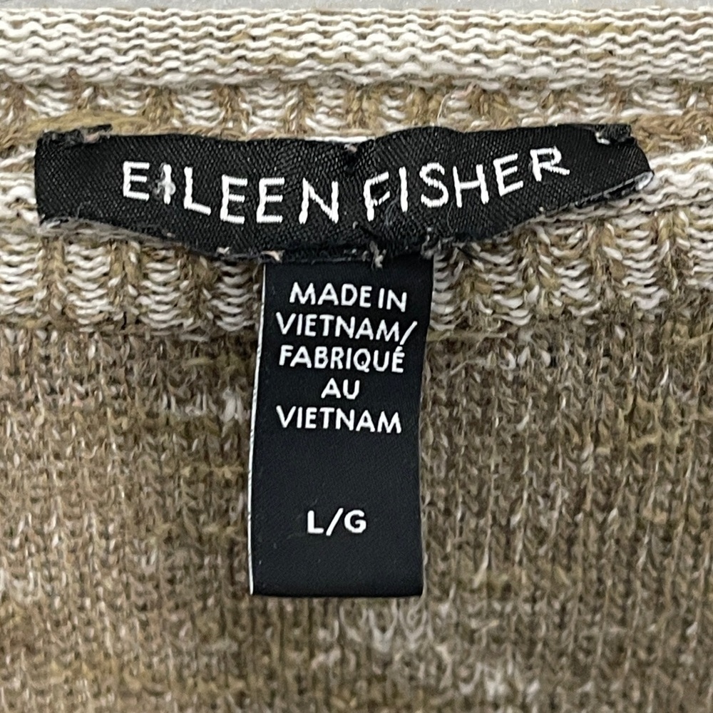 Eileen Fisher Organic Linen Cotton Taupe Sweater Raw Hem Edge Size Large - Picture 3 of 5